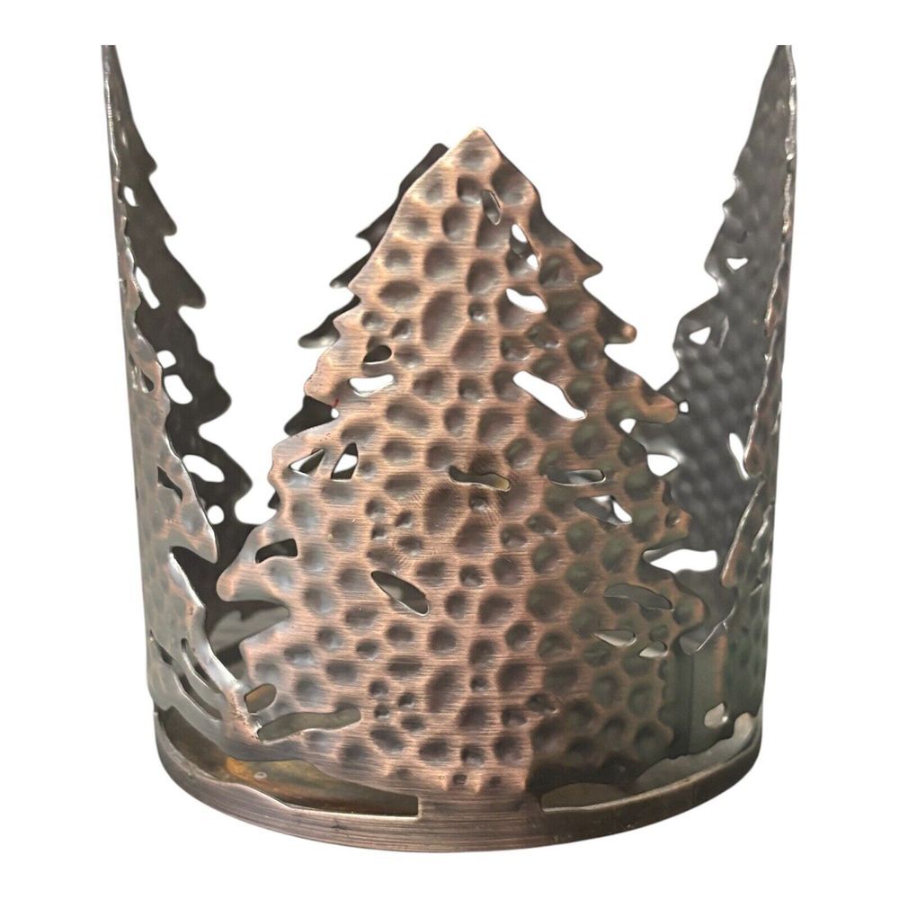 Bath & Body Candle Holder Hammered Pine Christmas Trees Bronze